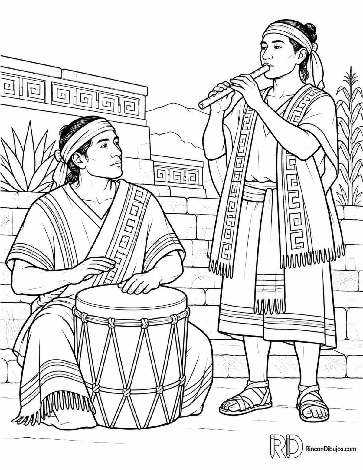 Dibujo de Zapotecas músicos para colorear Dibujo de Zapotecas músicos para colorear