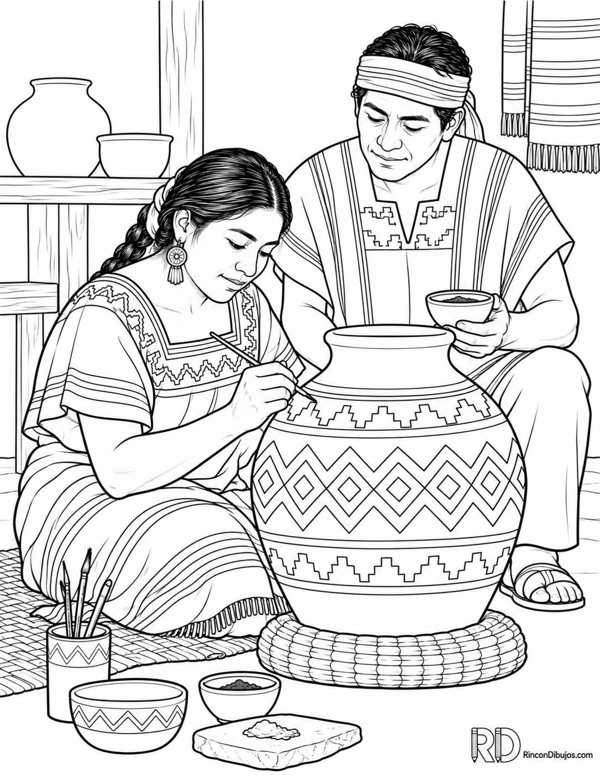 Dibujo de Zapotecas pintando barro para colorear Dibujo de Zapotecas pintando barro para colorear