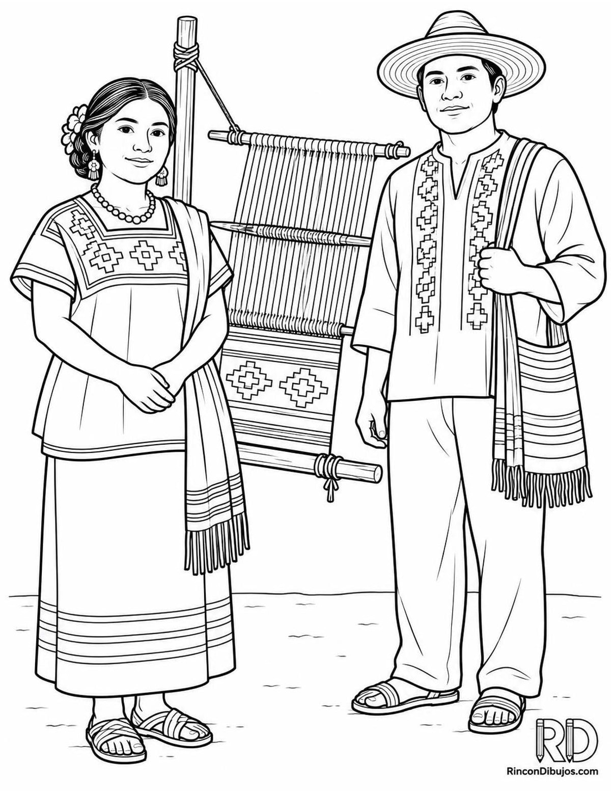 Dibujo de Zapotecas tejedores para colorear Dibujo de Zapotecas tejedores para colorear