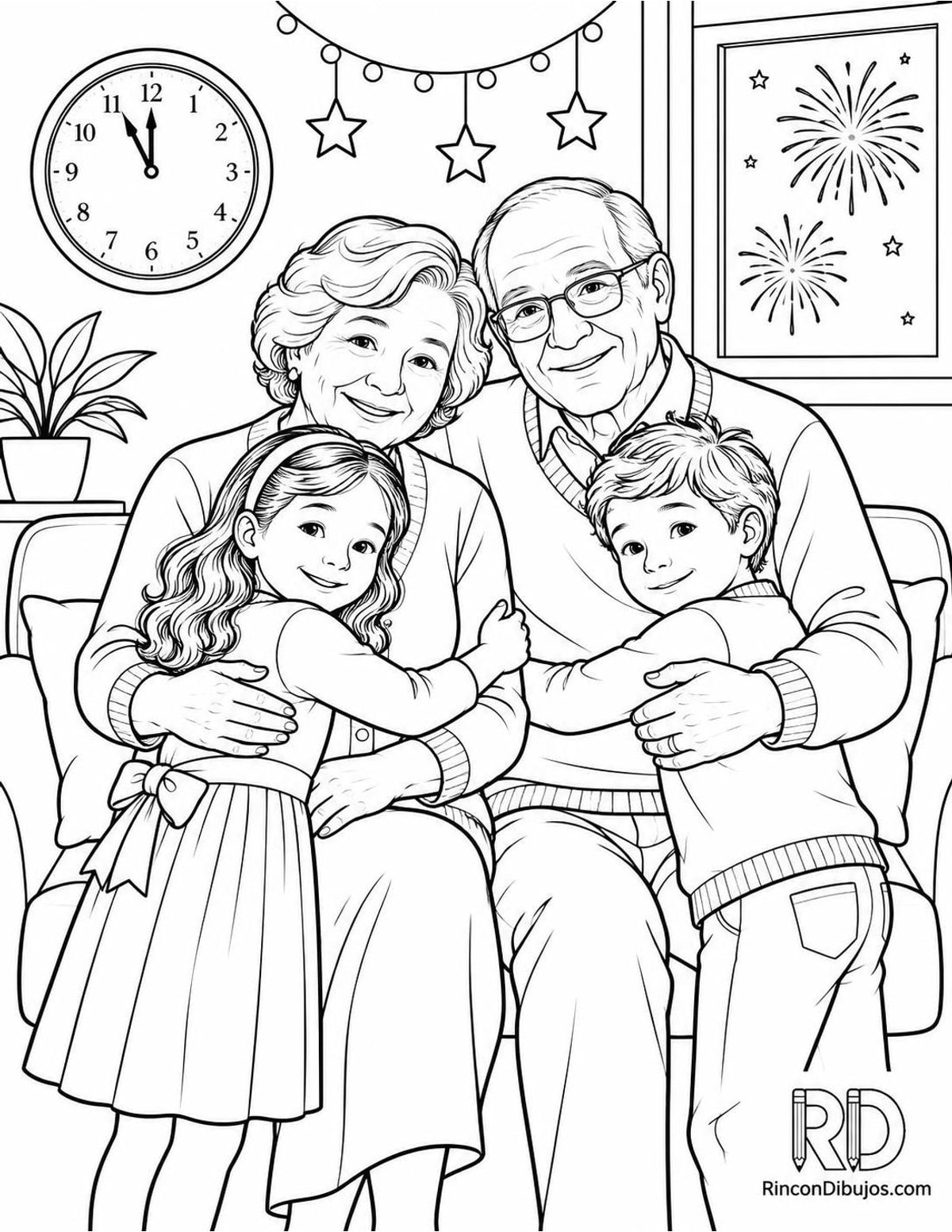 Dibujo de abuelos en Fin de Año para colorear Dibujo de abuelos en Fin de Año para colorear