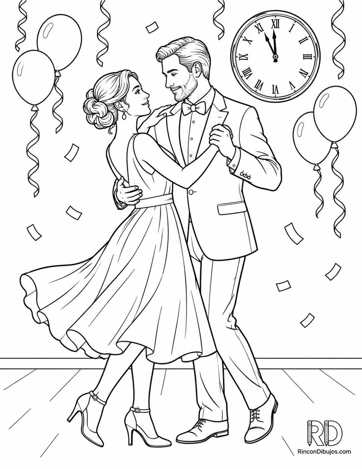 Dibujo de baile de Fin de Año para colorear Dibujo de baile de Fin de Año para colorear