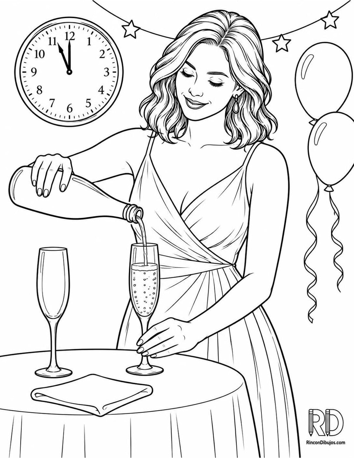 Dibujo de brindis de Año Nuevo para colorear Dibujo de brindis de Año Nuevo para colorear
