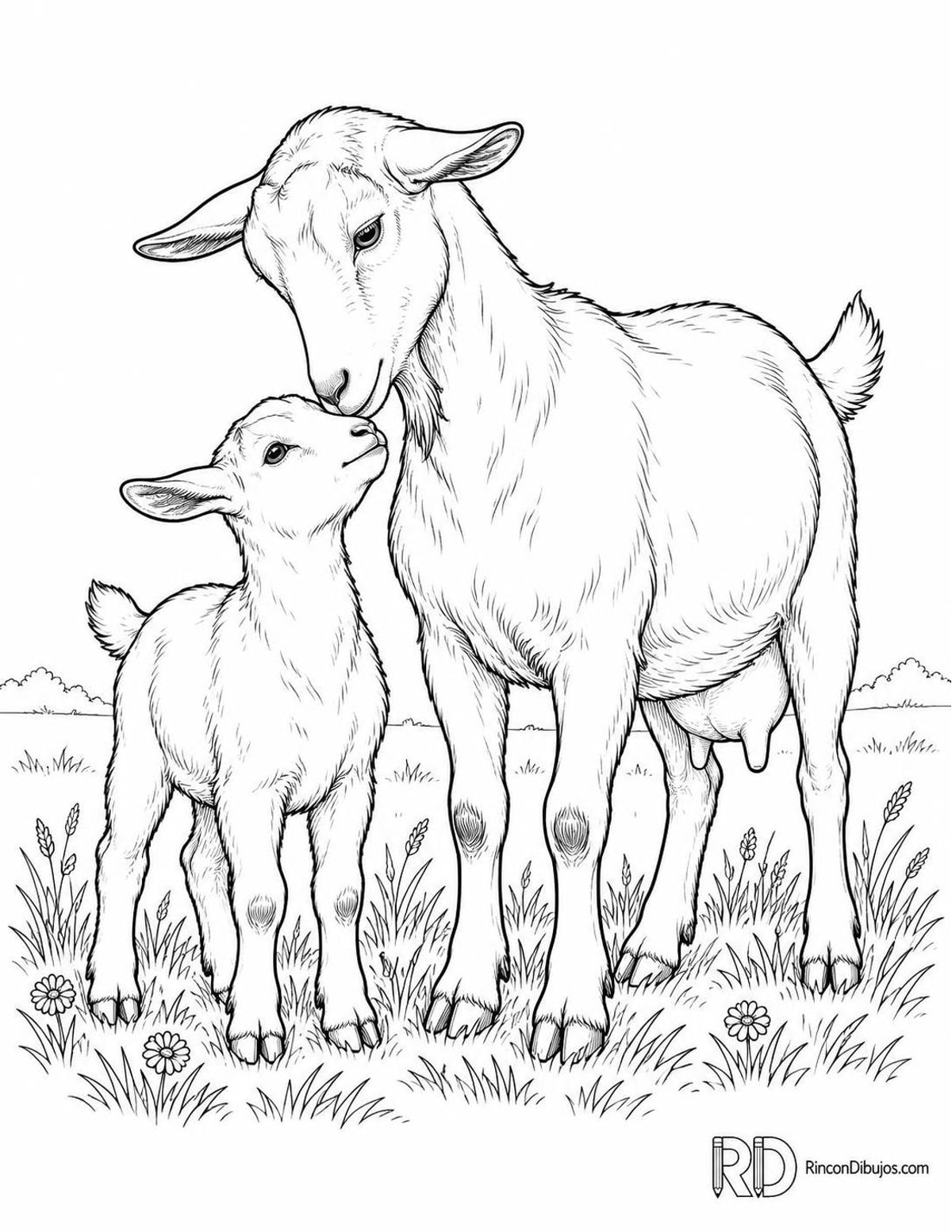 Dibujo de cabra con cría para colorear Dibujo de cabra con cría para colorear