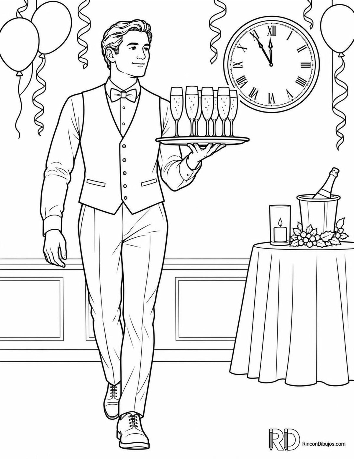 Dibujo de camarero en Fin de Año para colorear Dibujo de camarero en Fin de Año para colorear