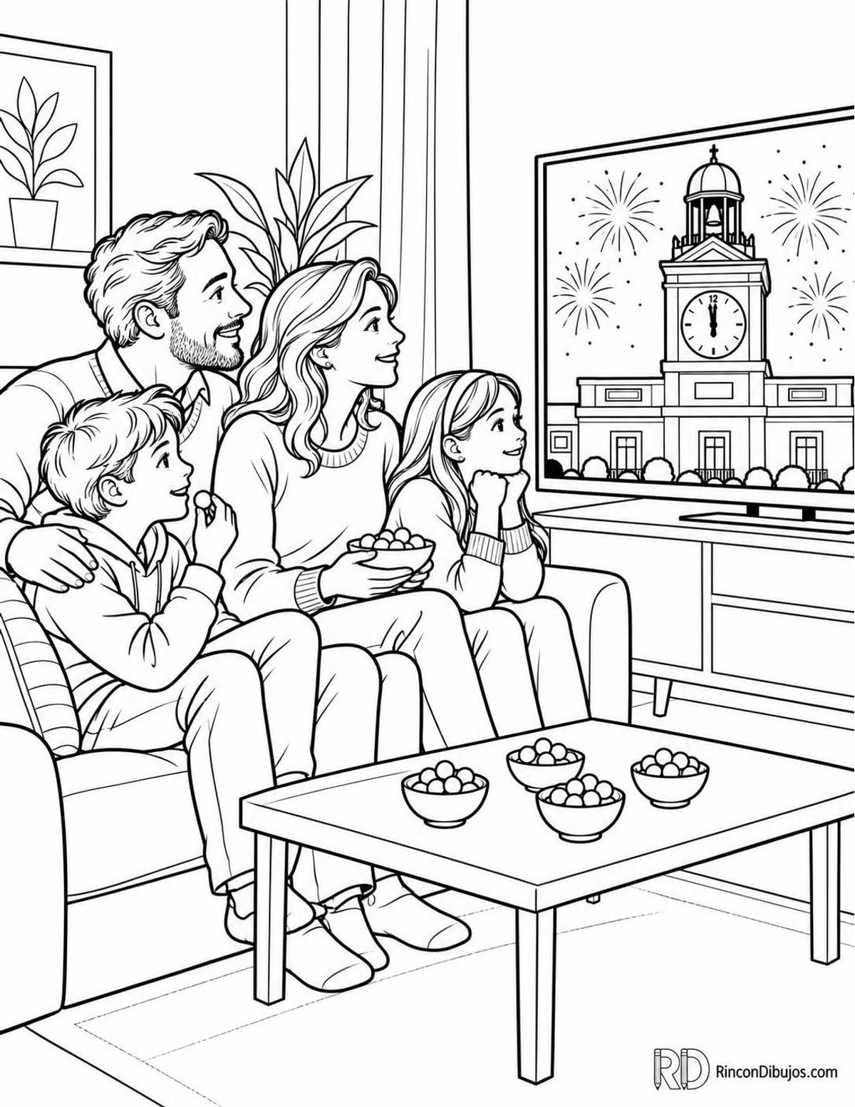 Dibujo de campanadas de Fin de Año para colorear Dibujo de campanadas de Fin de Año para colorear