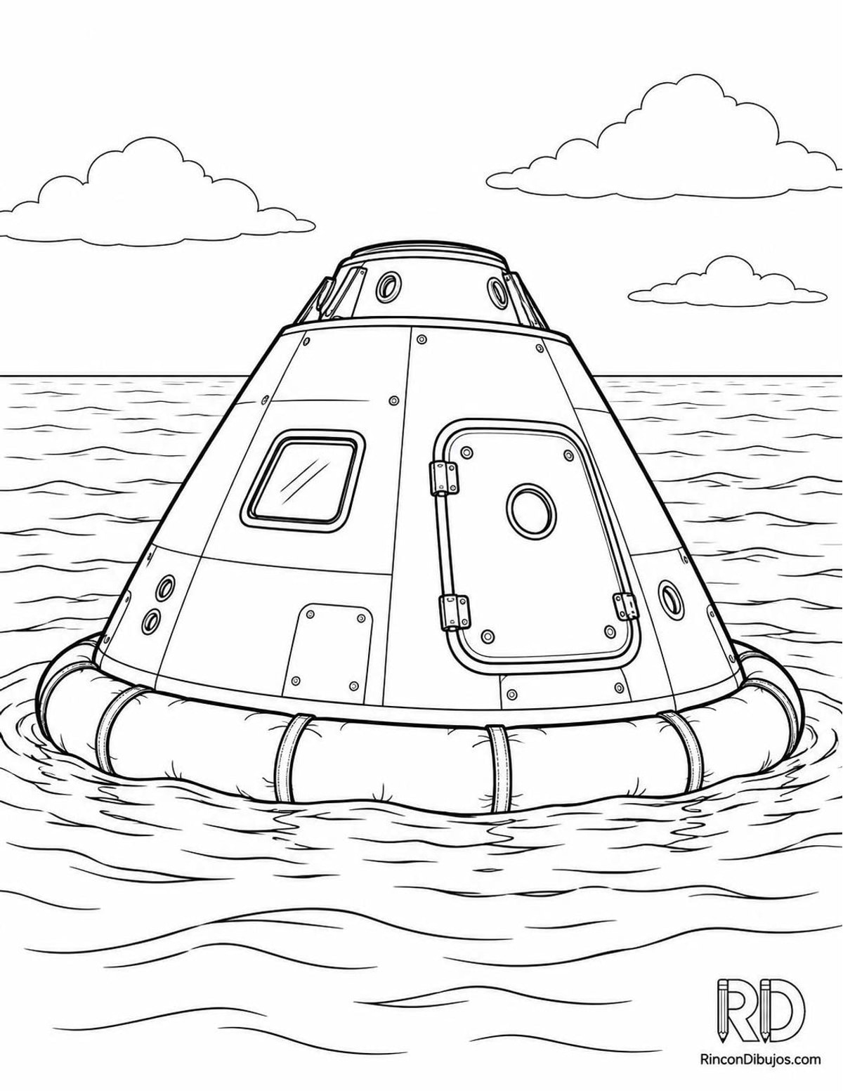 Dibujo de cápsula espacial amerizando para colorear Dibujo de cápsula espacial amerizando para colorear