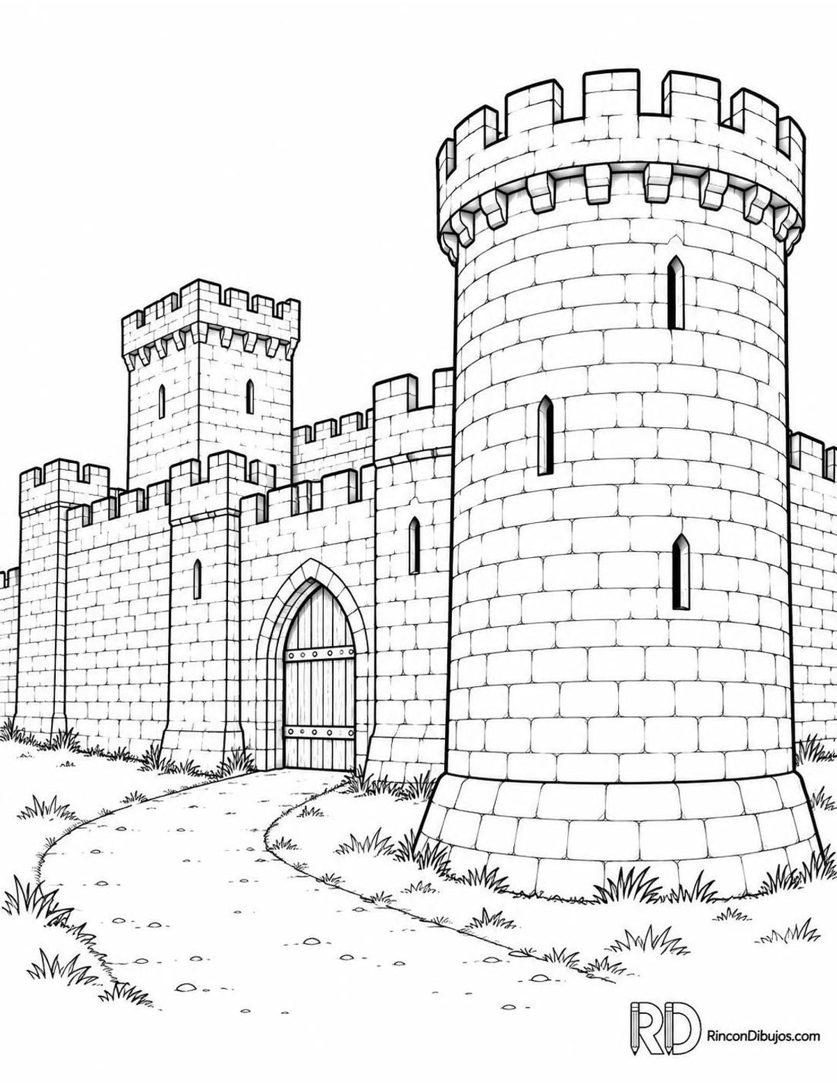 Dibujo de castillo con almenas para colorear Dibujo de castillo con almenas para colorear