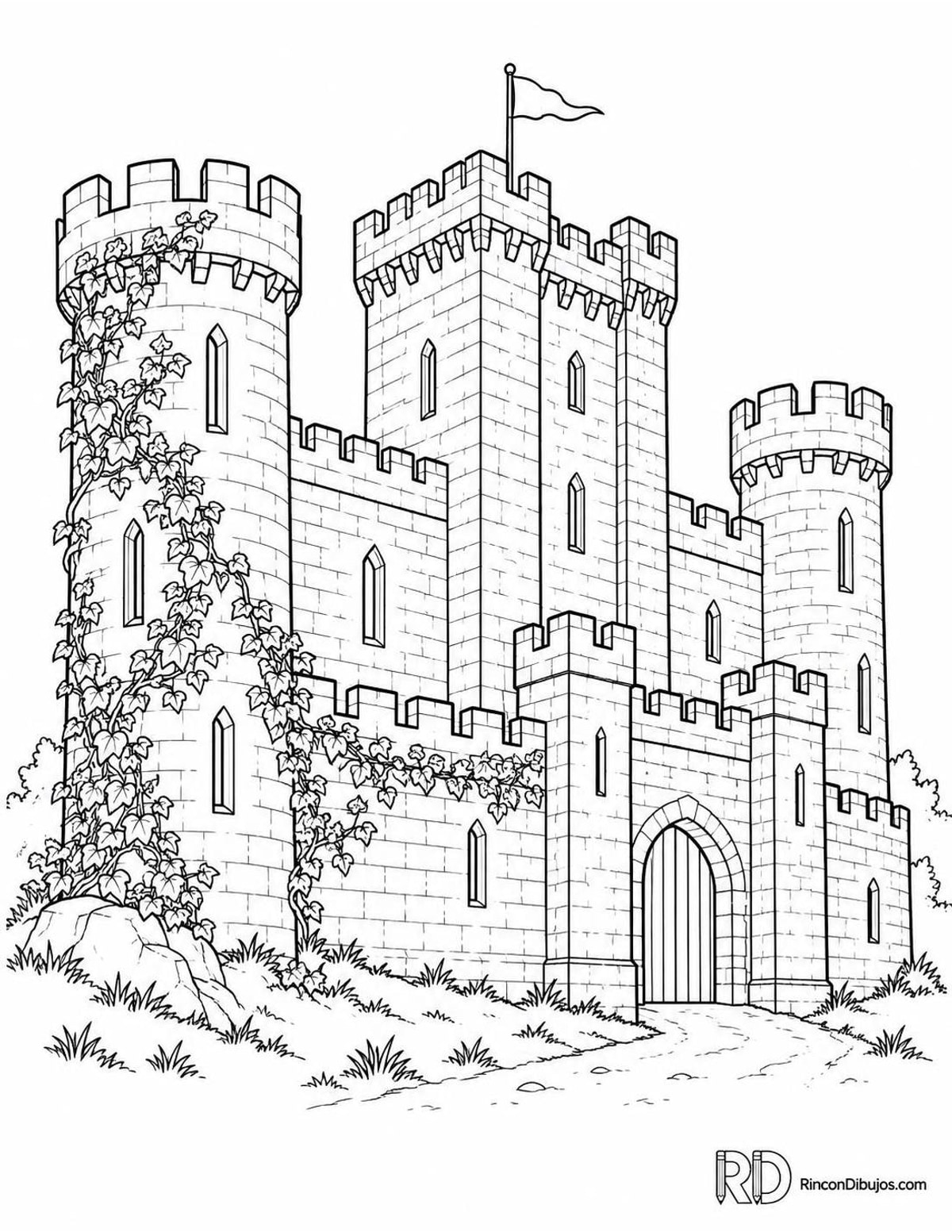 Dibujo de castillo con hiedra para colorear Dibujo de castillo con hiedra para colorear