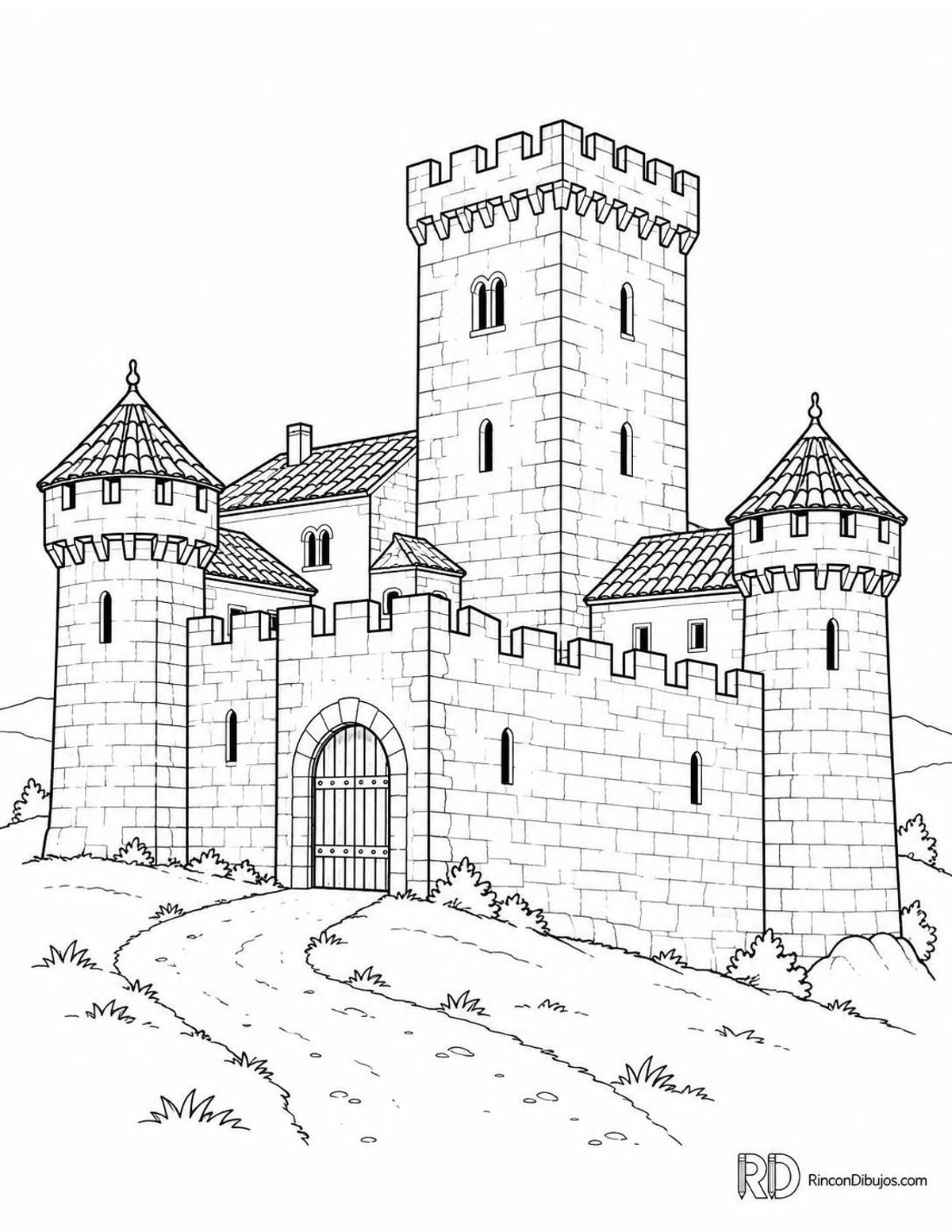 Dibujo de castillo con torre del homenaje para colorear Dibujo de castillo con torre del homenaje para colorear