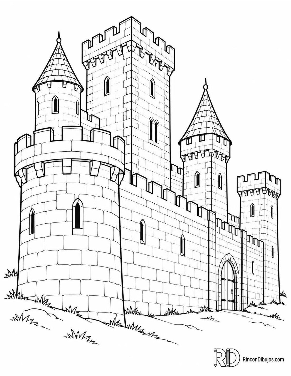 Dibujo de castillo con torres para colorear Dibujo de castillo con torres para colorear