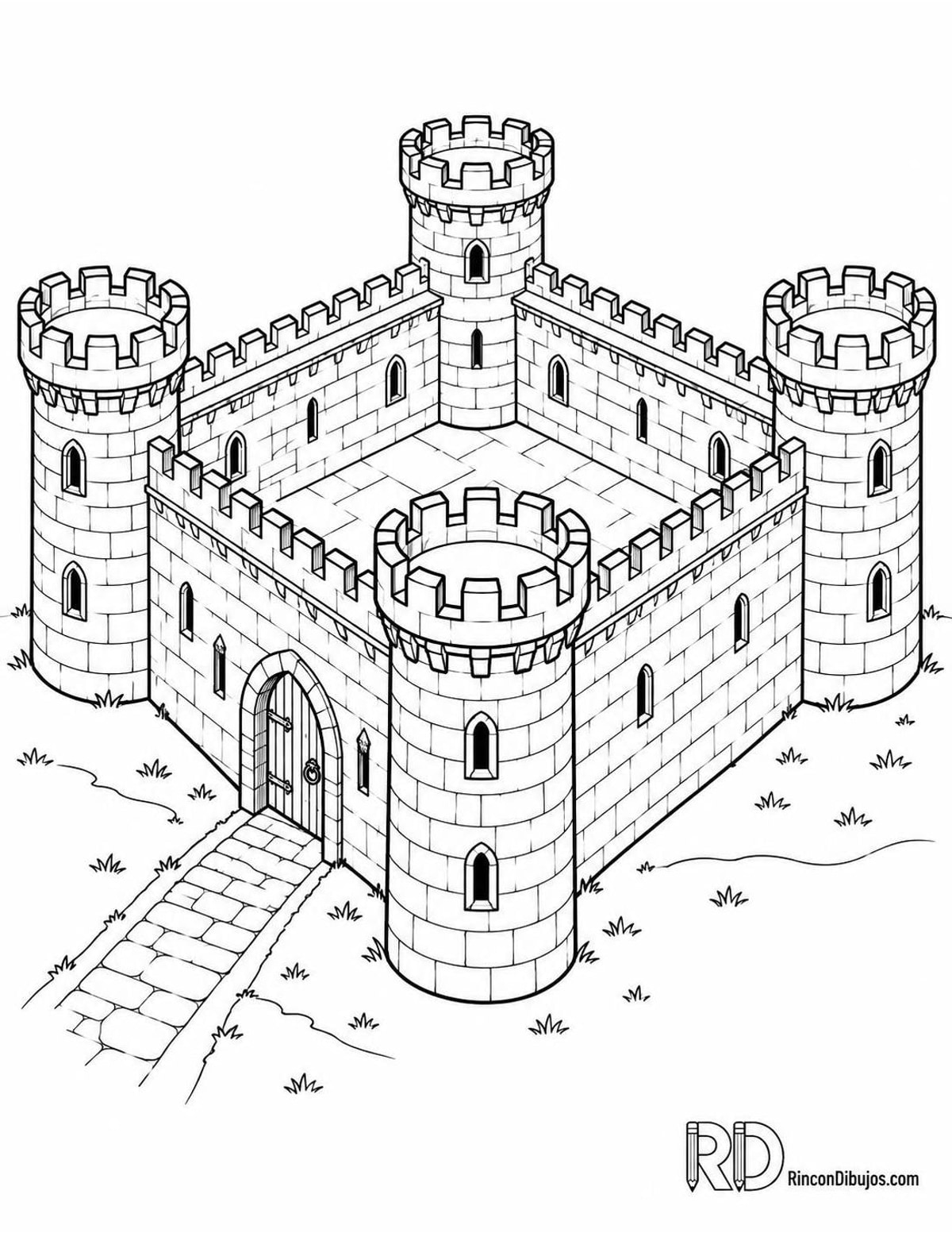 Dibujo de castillo de planta cuadrada para colorear Dibujo de castillo de planta cuadrada para colorear