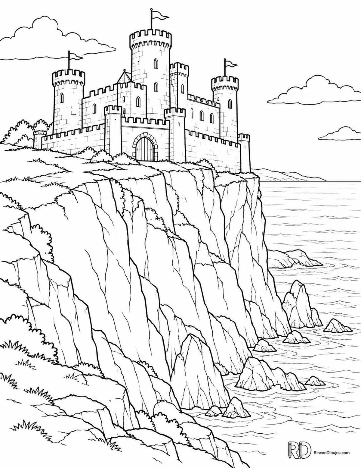 Dibujo de castillo en acantilado para colorear Dibujo de castillo en acantilado para colorear