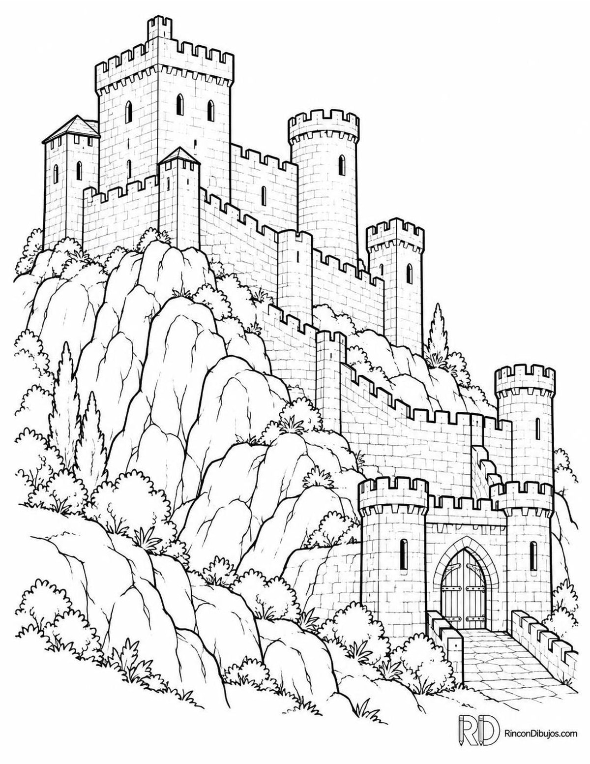 Dibujo de castillo en ladera para colorear Dibujo de castillo en ladera para colorear