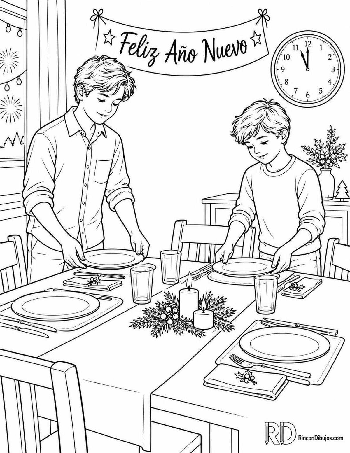 Dibujo de cena de Año Nuevo para colorear Dibujo de cena de Año Nuevo para colorear