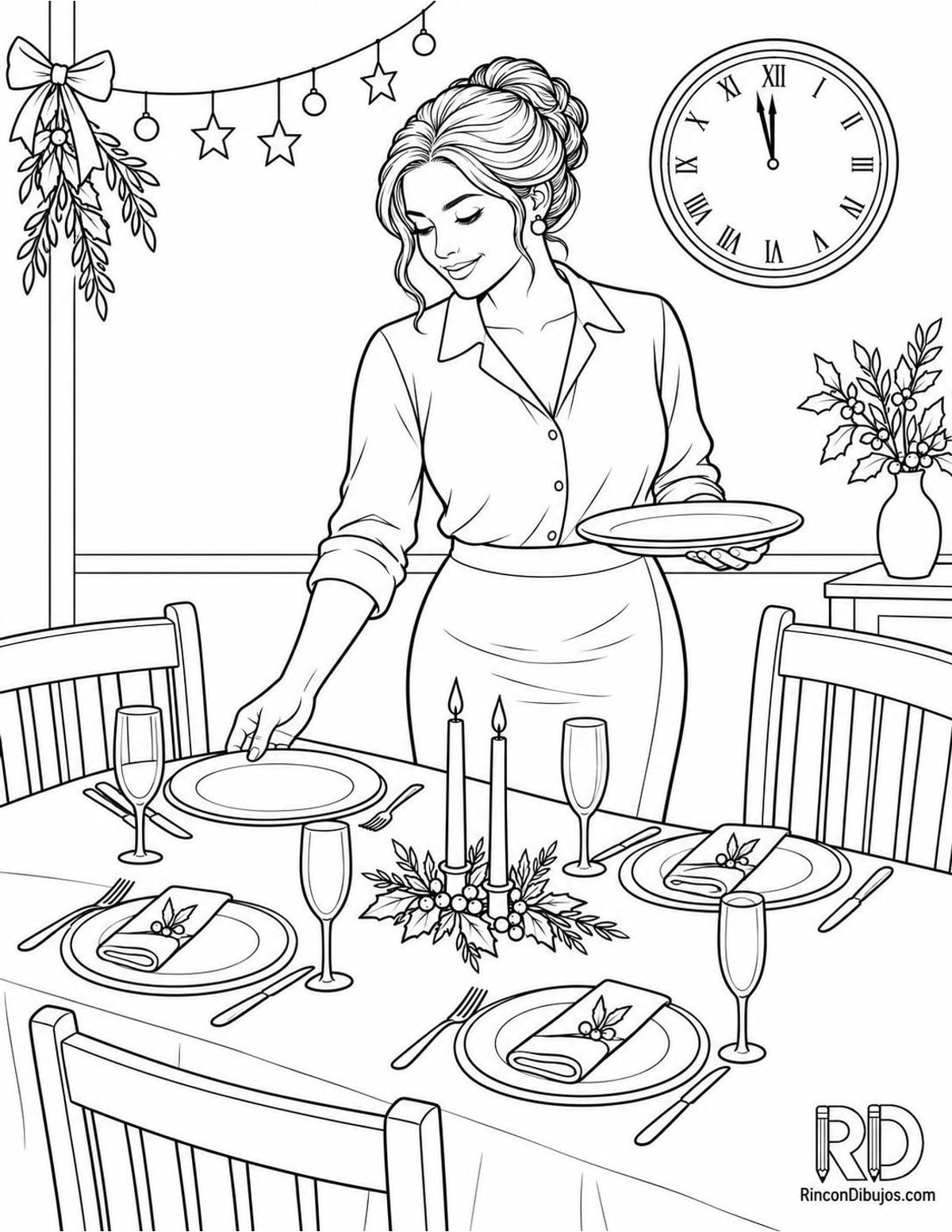 Dibujo de cena de Fin de Año para colorear Dibujo de cena de Fin de Año para colorear