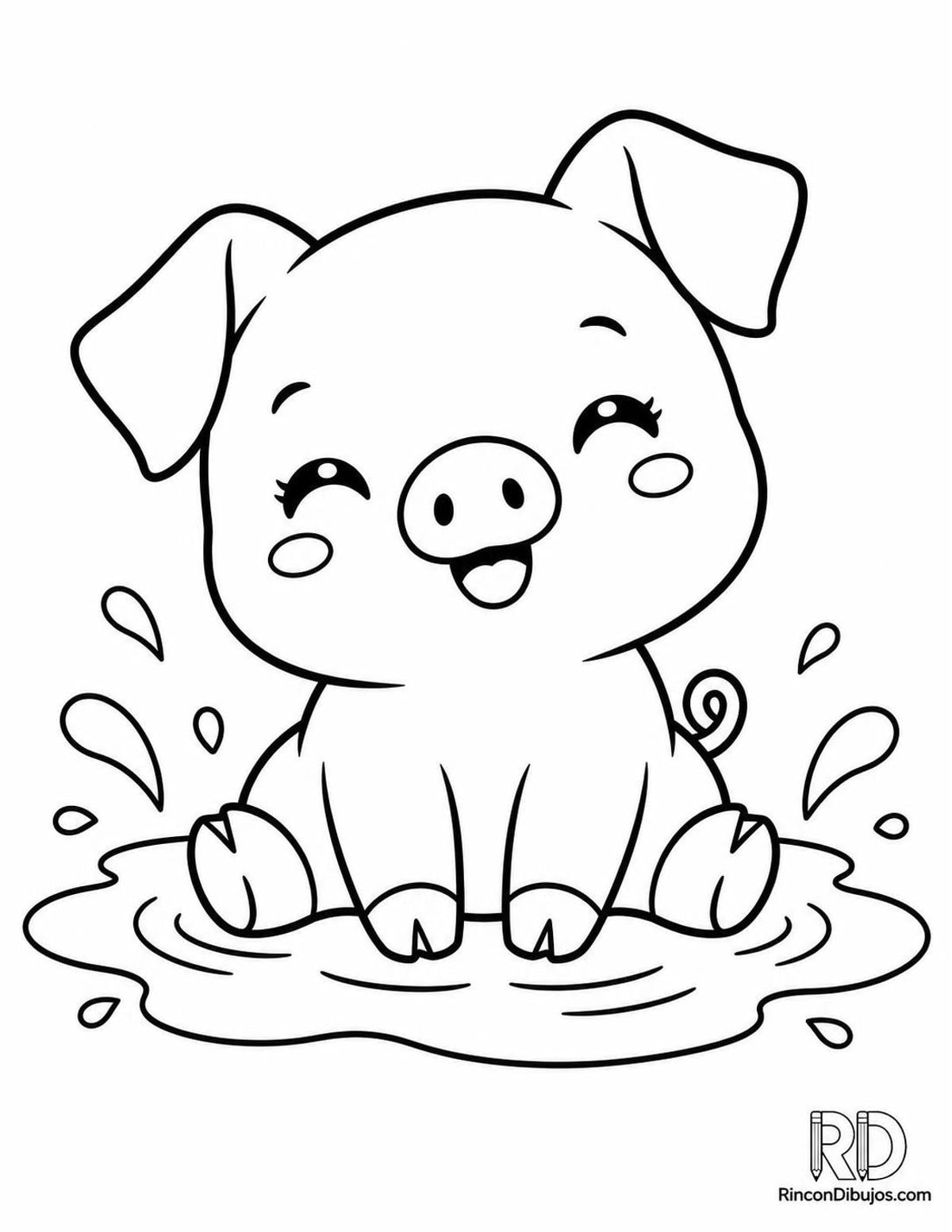 Dibujo de cerdito kawaii para colorear Dibujo de cerdito kawaii para colorear