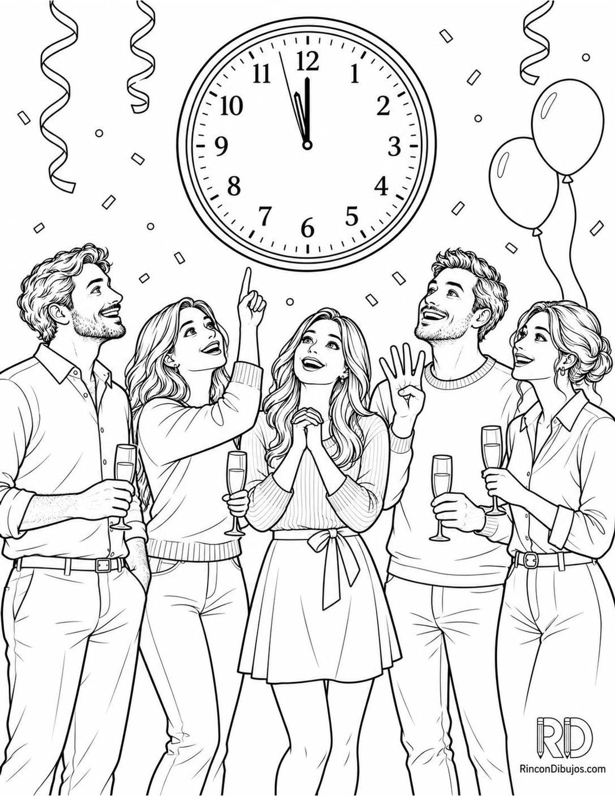 Dibujo de cuenta regresiva de Año Nuevo para colorear Dibujo de cuenta regresiva de Año Nuevo para colorear