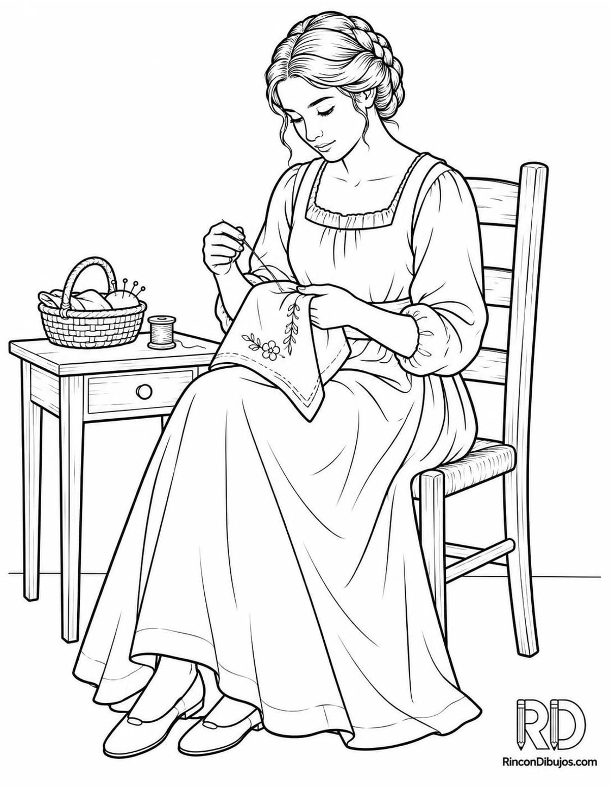 Dibujo de doncella bordando para colorear Dibujo de doncella bordando para colorear