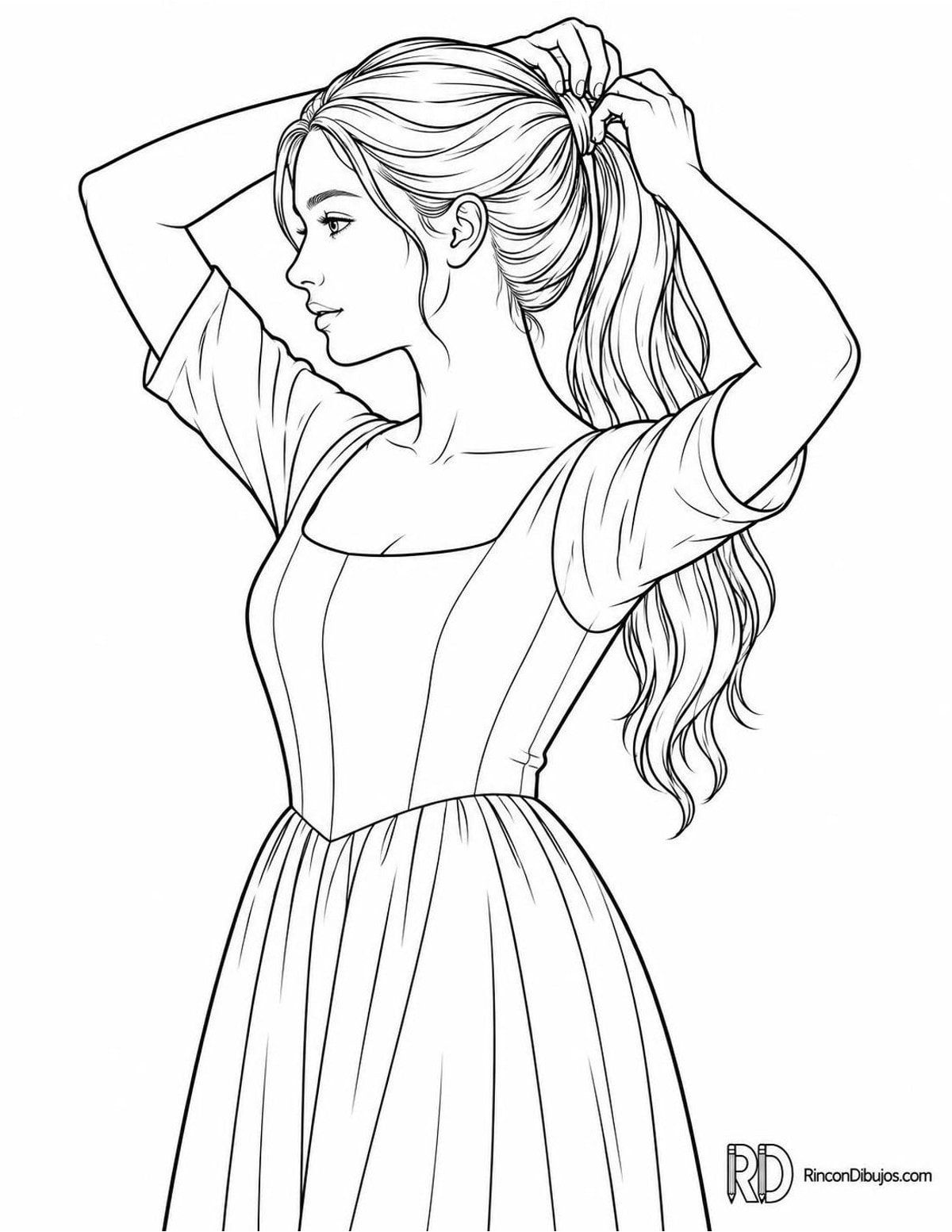 Dibujo de doncella peinándose para colorear Dibujo de doncella peinándose para colorear