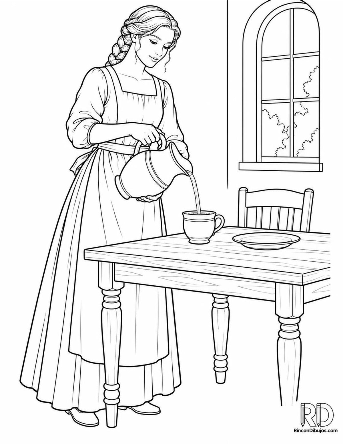 Dibujo de doncella sirviendo agua para colorear Dibujo de doncella sirviendo agua para colorear