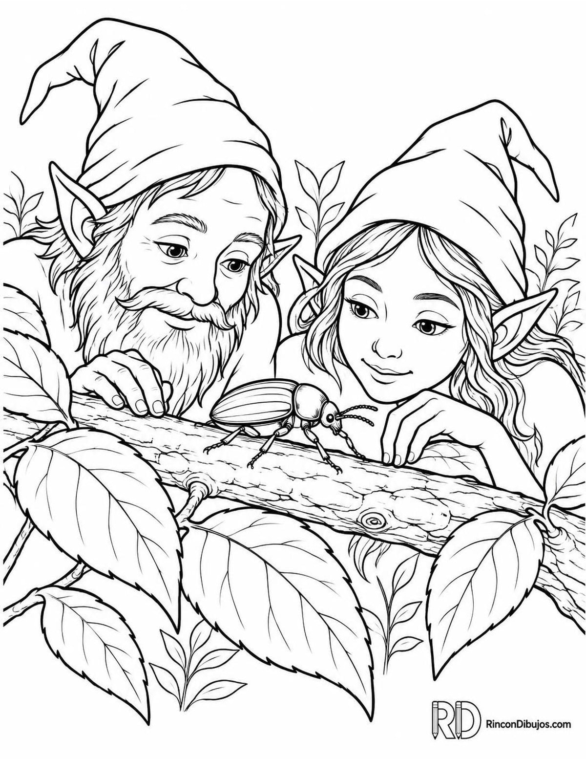 Dibujo de Duendes con escarabajo para colorear Dibujo de Duendes con escarabajo para colorear