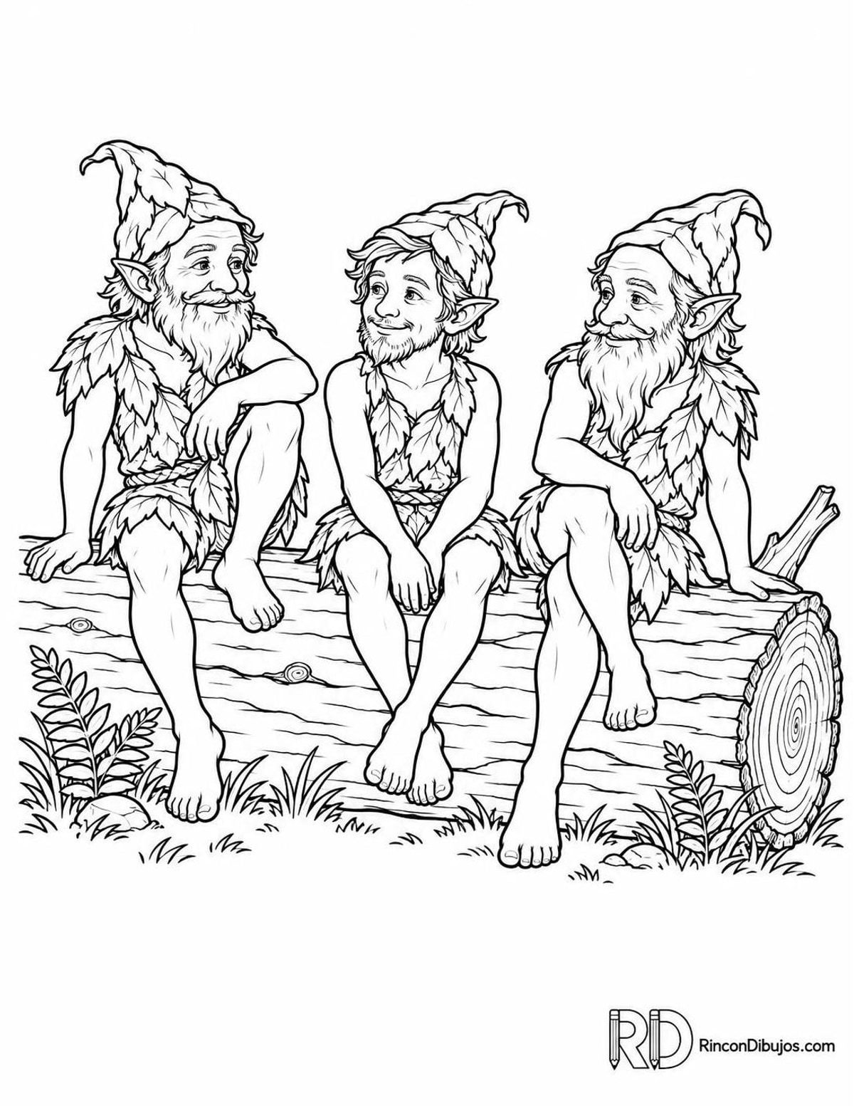Dibujo de Duendes en un tronco para colorear Dibujo de Duendes en un tronco para colorear
