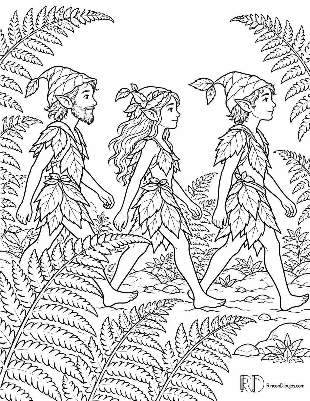 Dibujo de Duendes entre helechos para colorear Dibujo de Duendes entre helechos para colorear