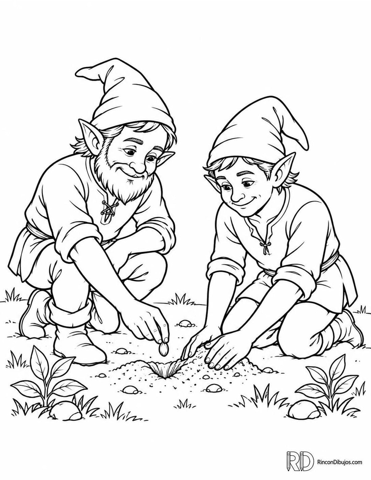 Dibujo de Duendes plantando semillas para colorear Dibujo de Duendes plantando semillas para colorear
