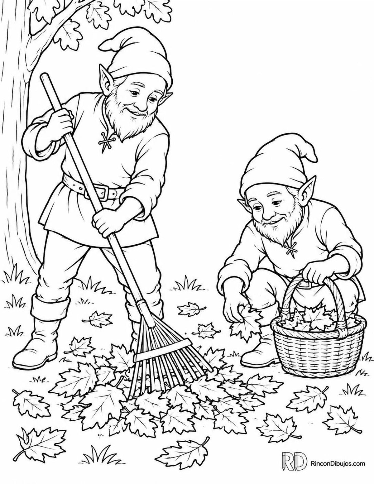 Dibujo de Duendes recogiendo hojas para colorear Dibujo de Duendes recogiendo hojas para colorear