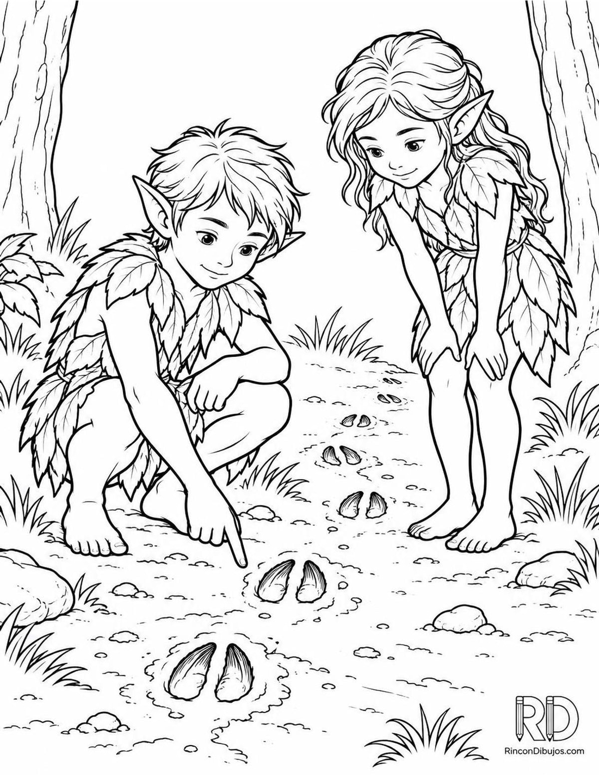 Dibujo de Duendes siguiendo huellas para colorear Dibujo de Duendes siguiendo huellas para colorear