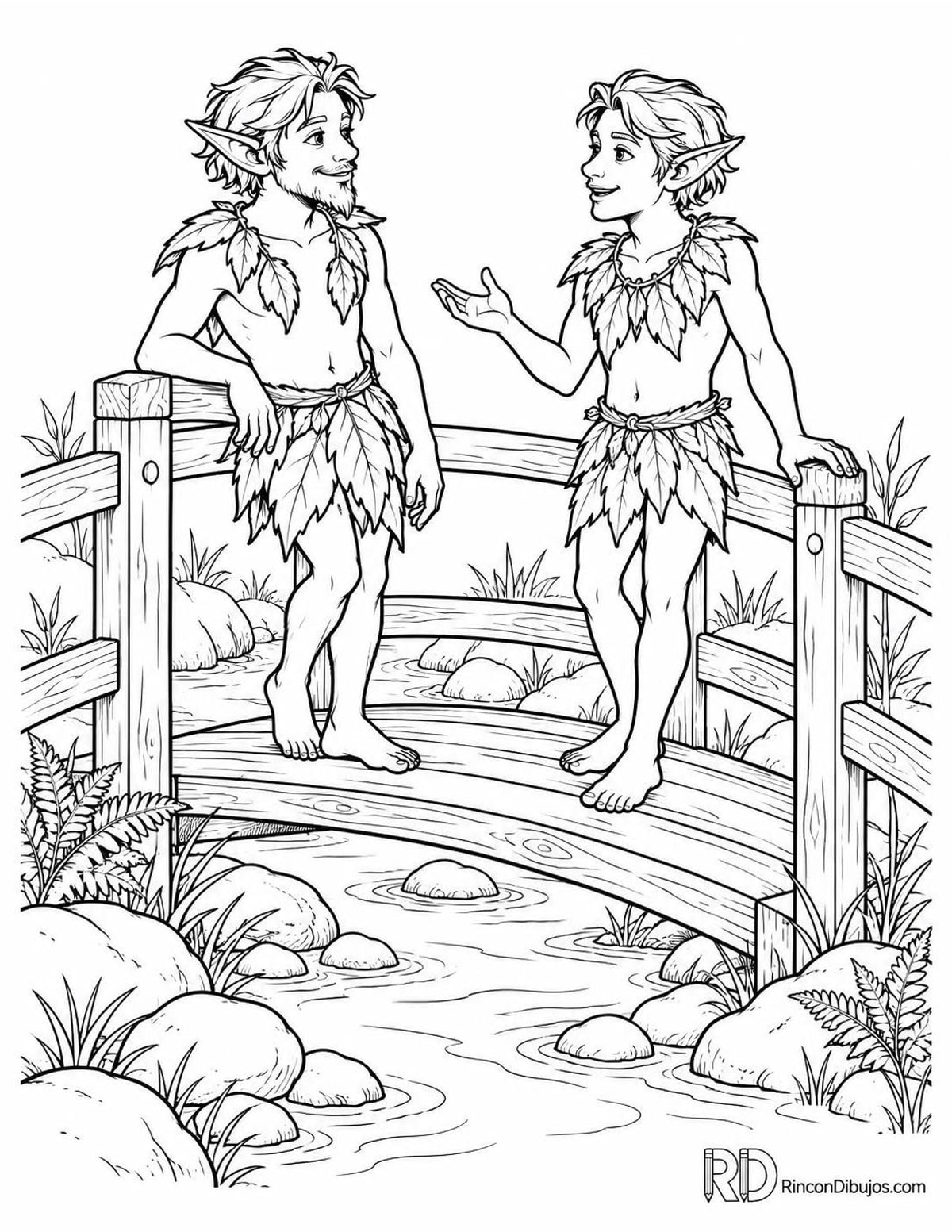 Dibujo de Duendes sobre un puente para colorear Dibujo de Duendes sobre un puente para colorear