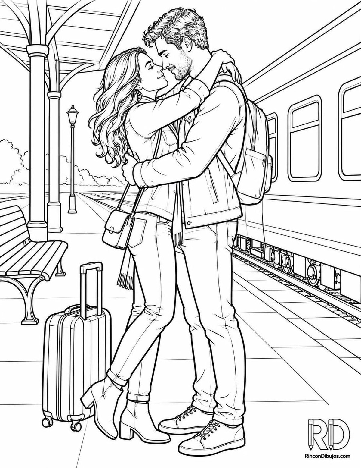 Dibujo de enamorados abrazándose para colorear Dibujo de enamorados abrazándose para colorear