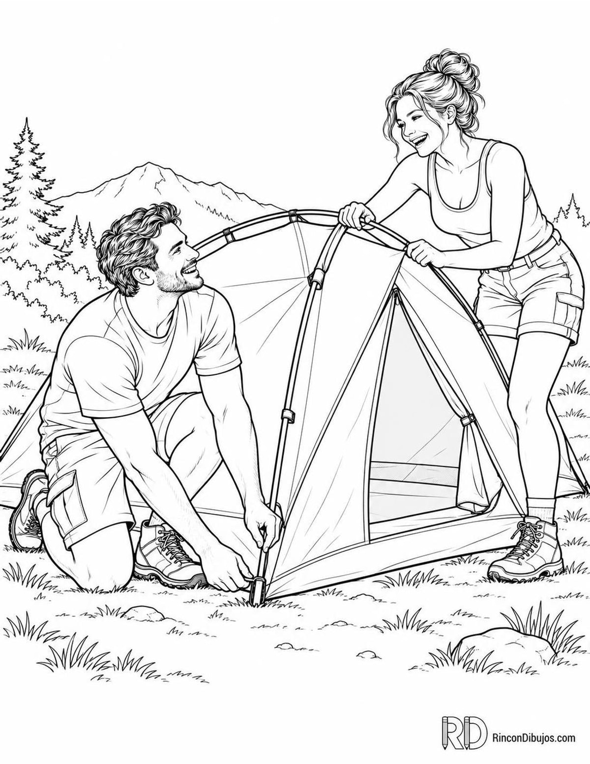 Dibujo de enamorados acampando para colorear Dibujo de enamorados acampando para colorear