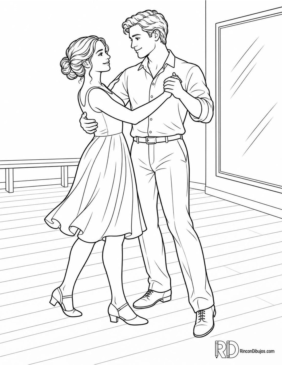 Dibujo de enamorados aprendiendo baile para colorear Dibujo de enamorados aprendiendo baile para colorear