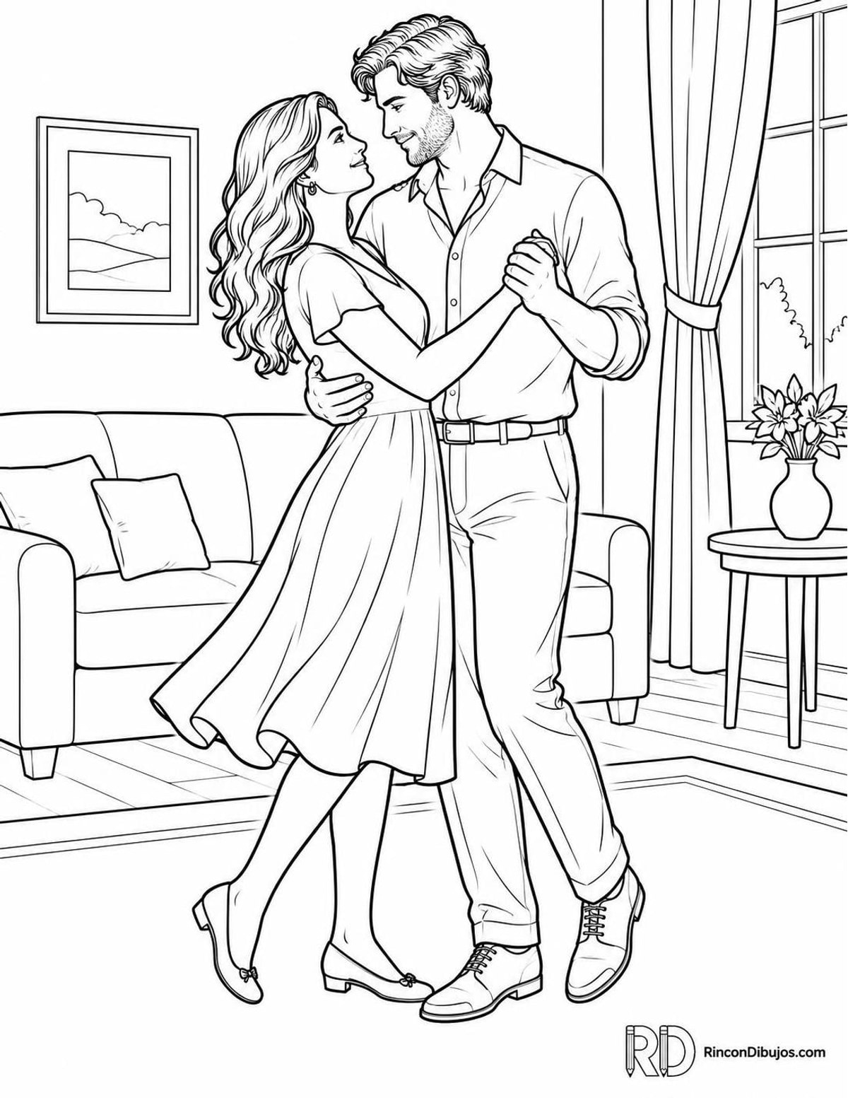 Dibujo de enamorados bailando para colorear Dibujo de enamorados bailando para colorear