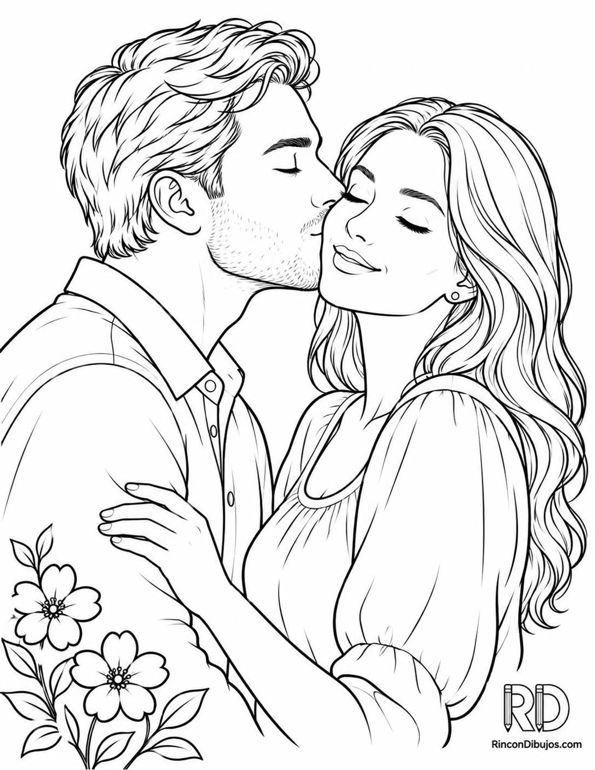 Dibujo de enamorados besándose para colorear Dibujo de enamorados besándose para colorear