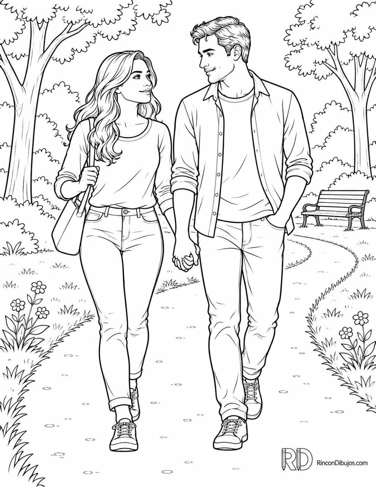 Dibujo de enamorados caminando para colorear Dibujo de enamorados caminando para colorear