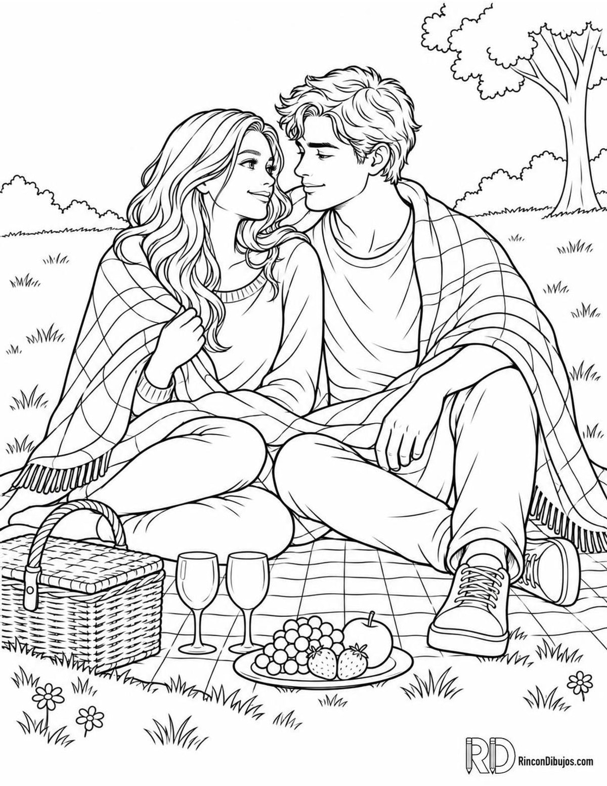 Dibujo de enamorados de pícnic para colorear Dibujo de enamorados de pícnic para colorear