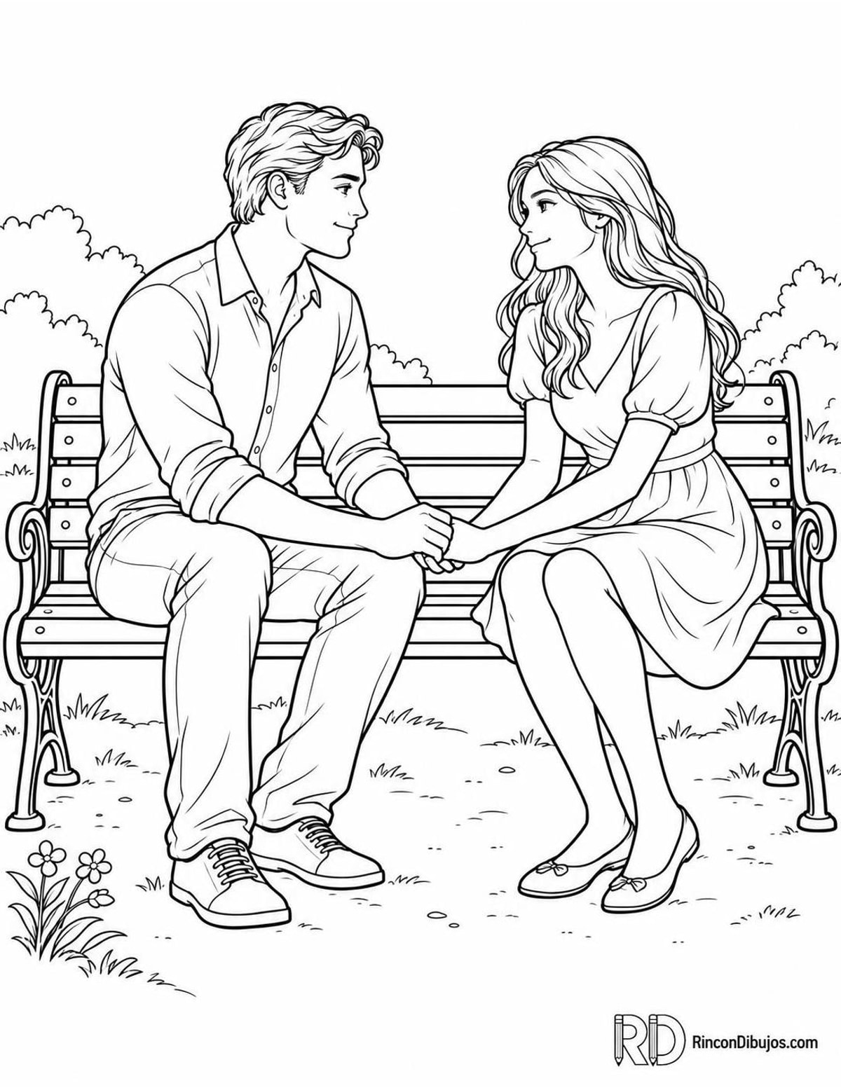 Dibujo de enamorados en banco para colorear Dibujo de enamorados en banco para colorear