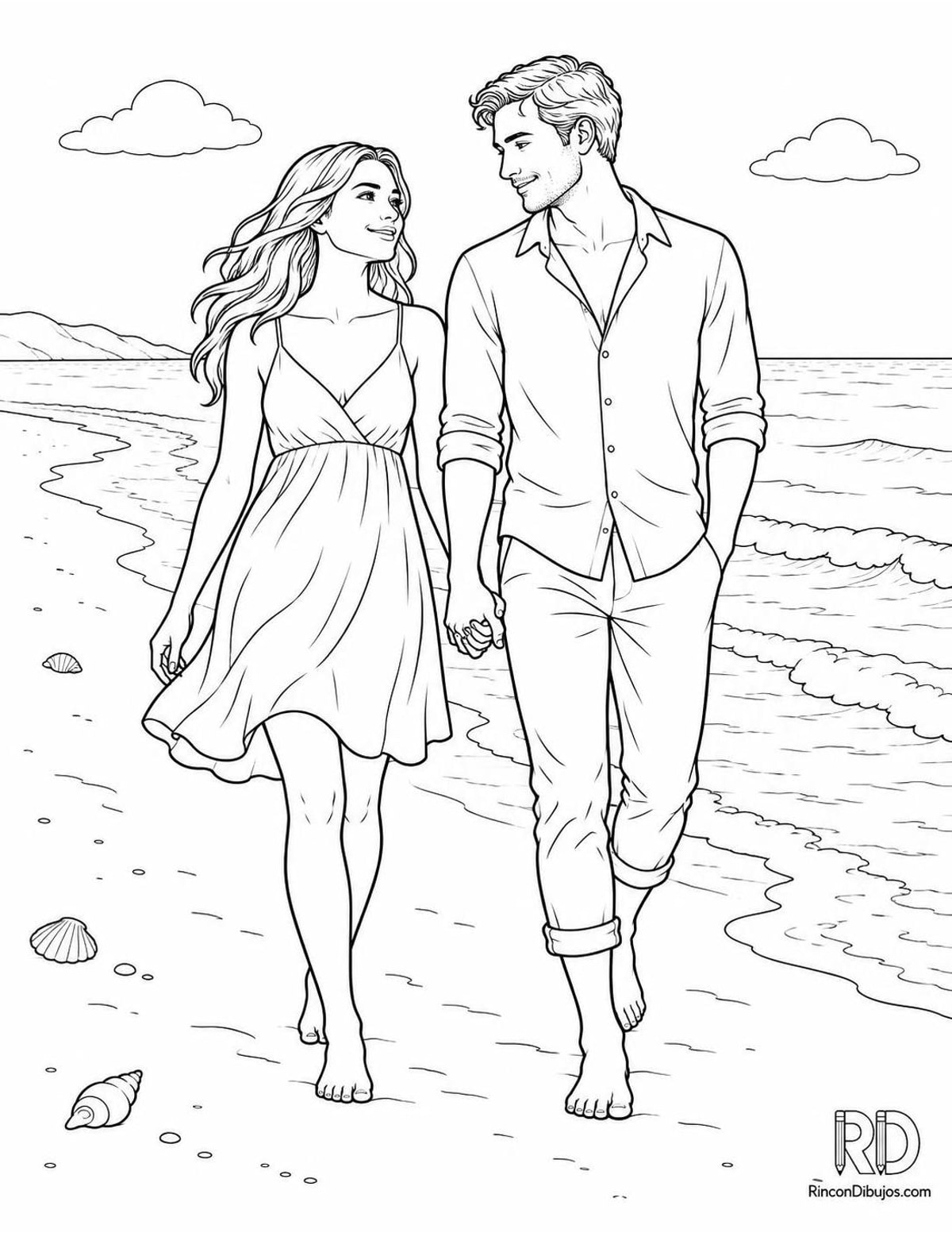 Dibujo de enamorados en la playa para colorear Dibujo de enamorados en la playa para colorear