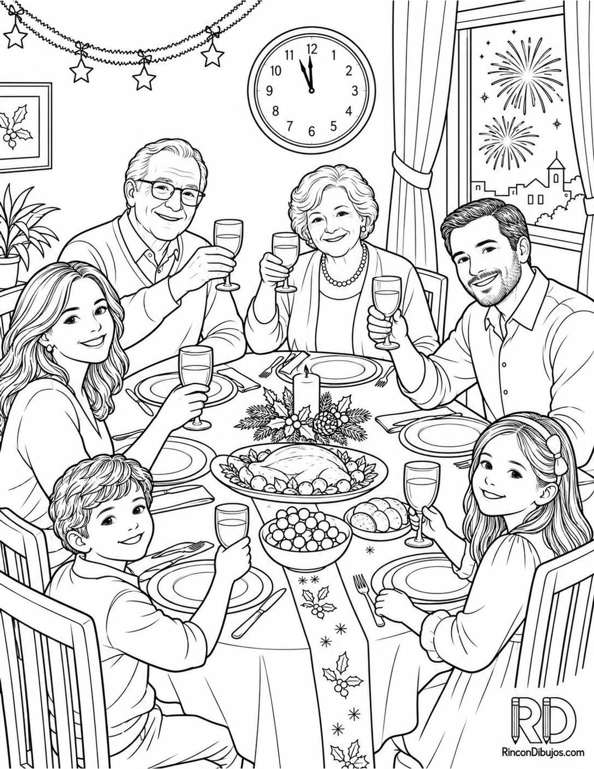 Dibujo de familia en Fin de Año para colorear Dibujo de familia en Fin de Año para colorear