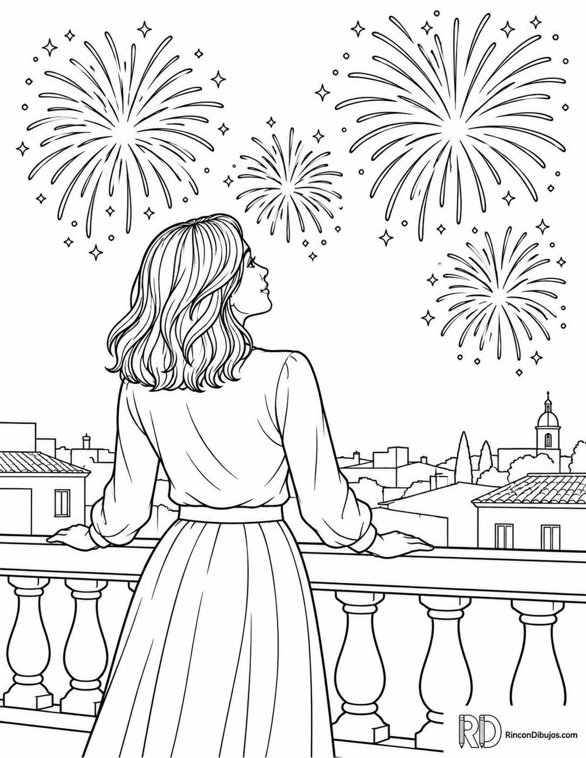 Dibujo de fuegos artificiales de Fin para colorear Dibujo de fuegos artificiales de Fin para colorear