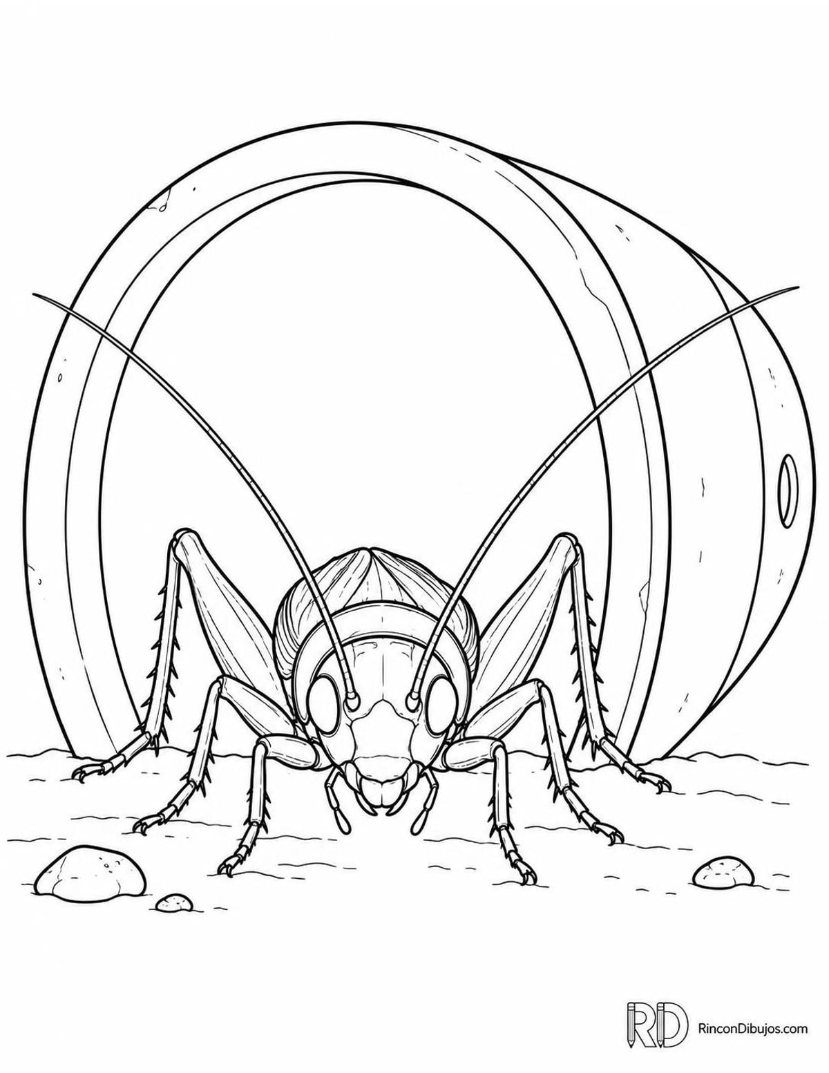 Dibujo de grillo bajo maceta para colorear Dibujo de grillo bajo maceta para colorear