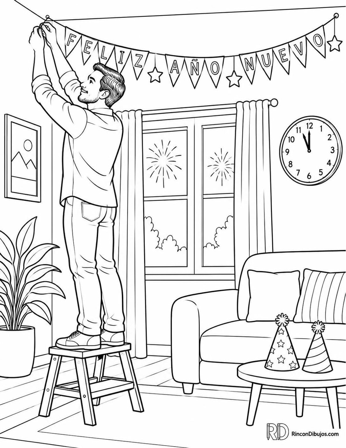Dibujo de guirnalda de Año Nuevo para colorear Dibujo de guirnalda de Año Nuevo para colorear