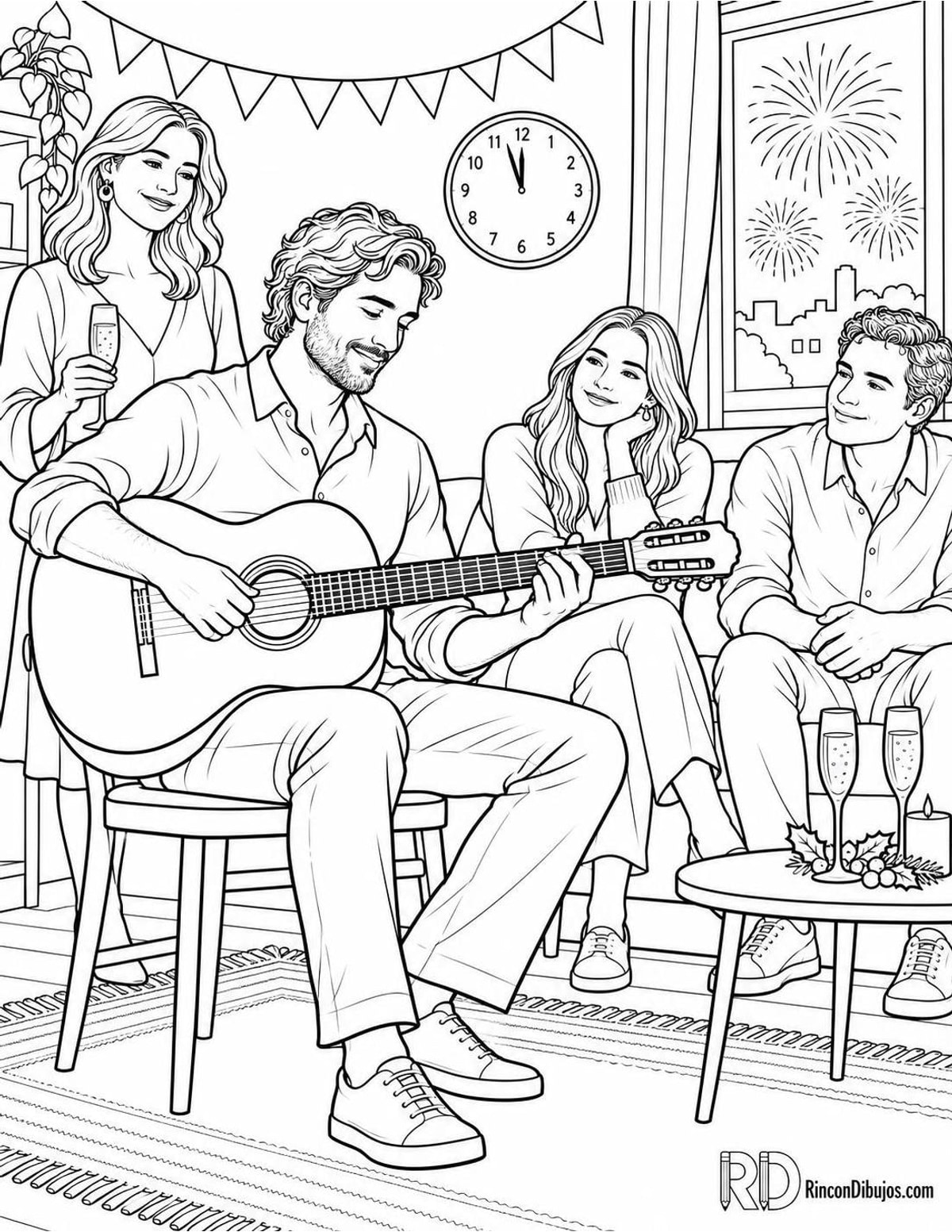 Dibujo de guitarra de Fin de Año para colorear Dibujo de guitarra de Fin de Año para colorear