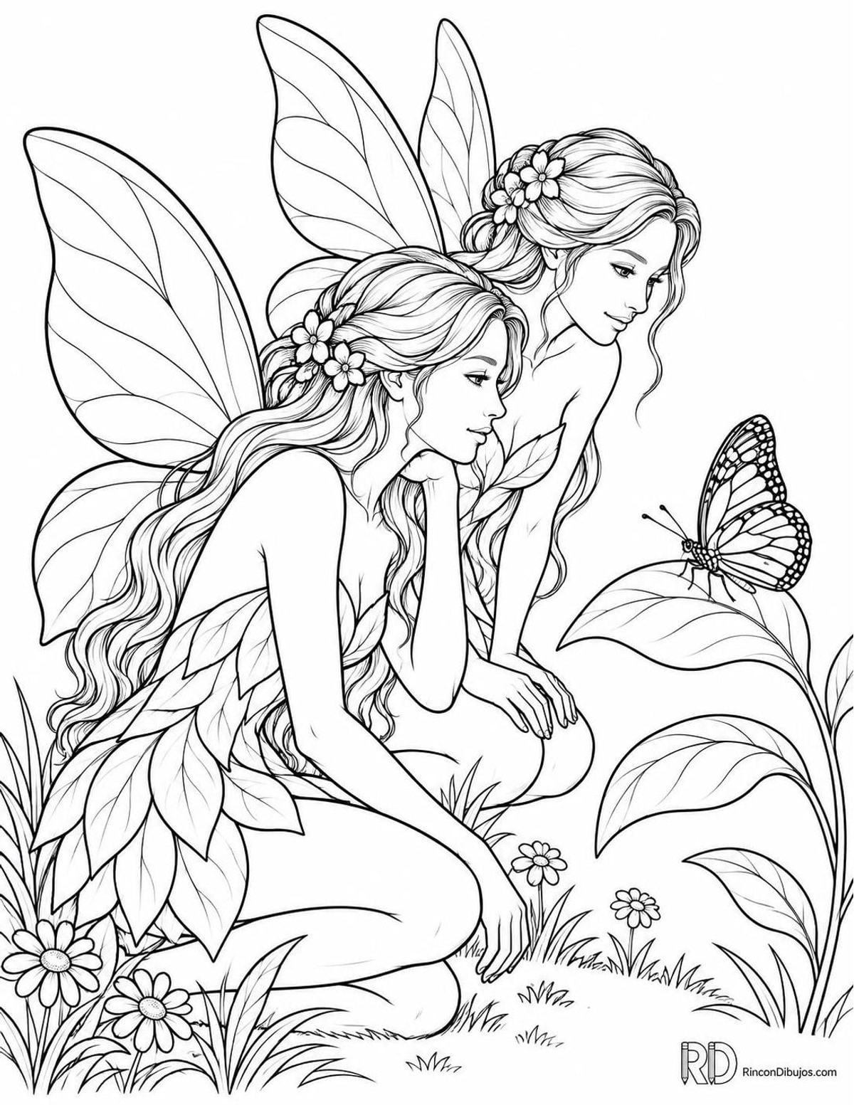 Dibujo de Hadas con mariposa para colorear Dibujo de Hadas con mariposa para colorear