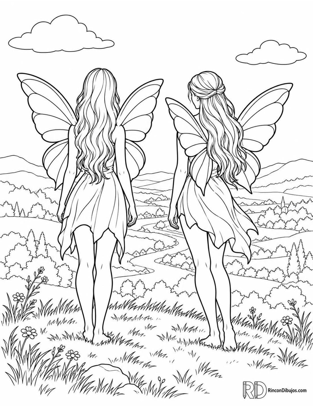 Dibujo de Hadas en la colina para colorear Dibujo de Hadas en la colina para colorear