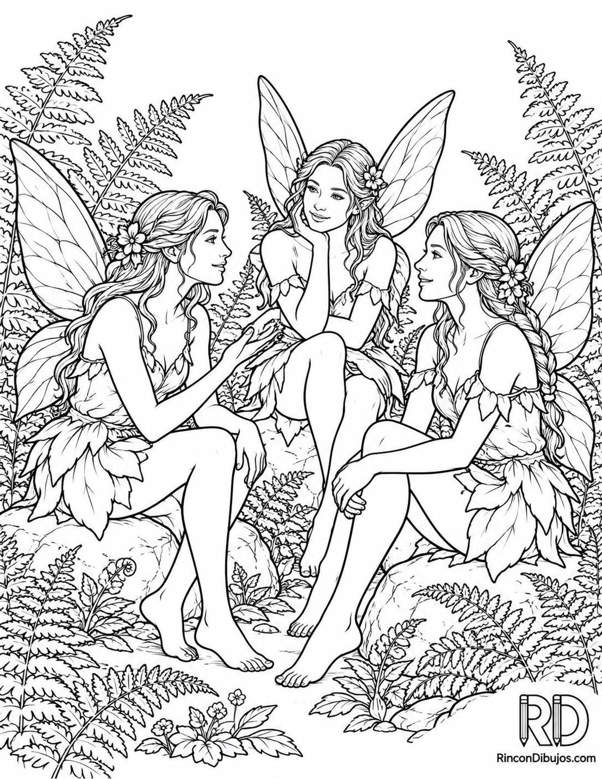 Dibujo de Hadas entre helechos para colorear Dibujo de Hadas entre helechos para colorear