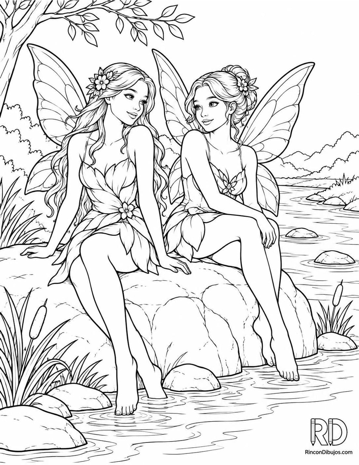 Dibujo de Hadas junto al río para colorear Dibujo de Hadas junto al río para colorear