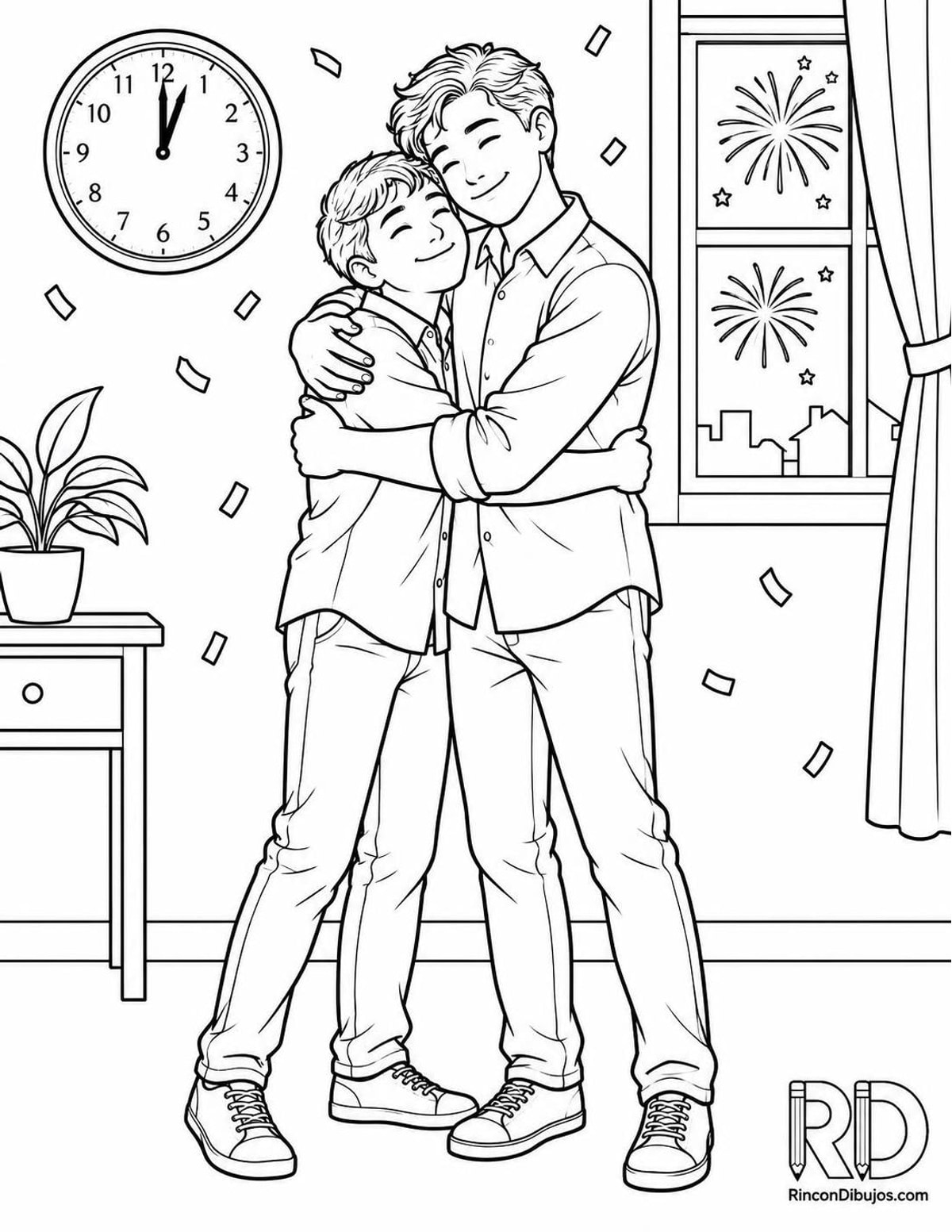 Dibujo de hermanos en Fin de Año para colorear Dibujo de hermanos en Fin de Año para colorear